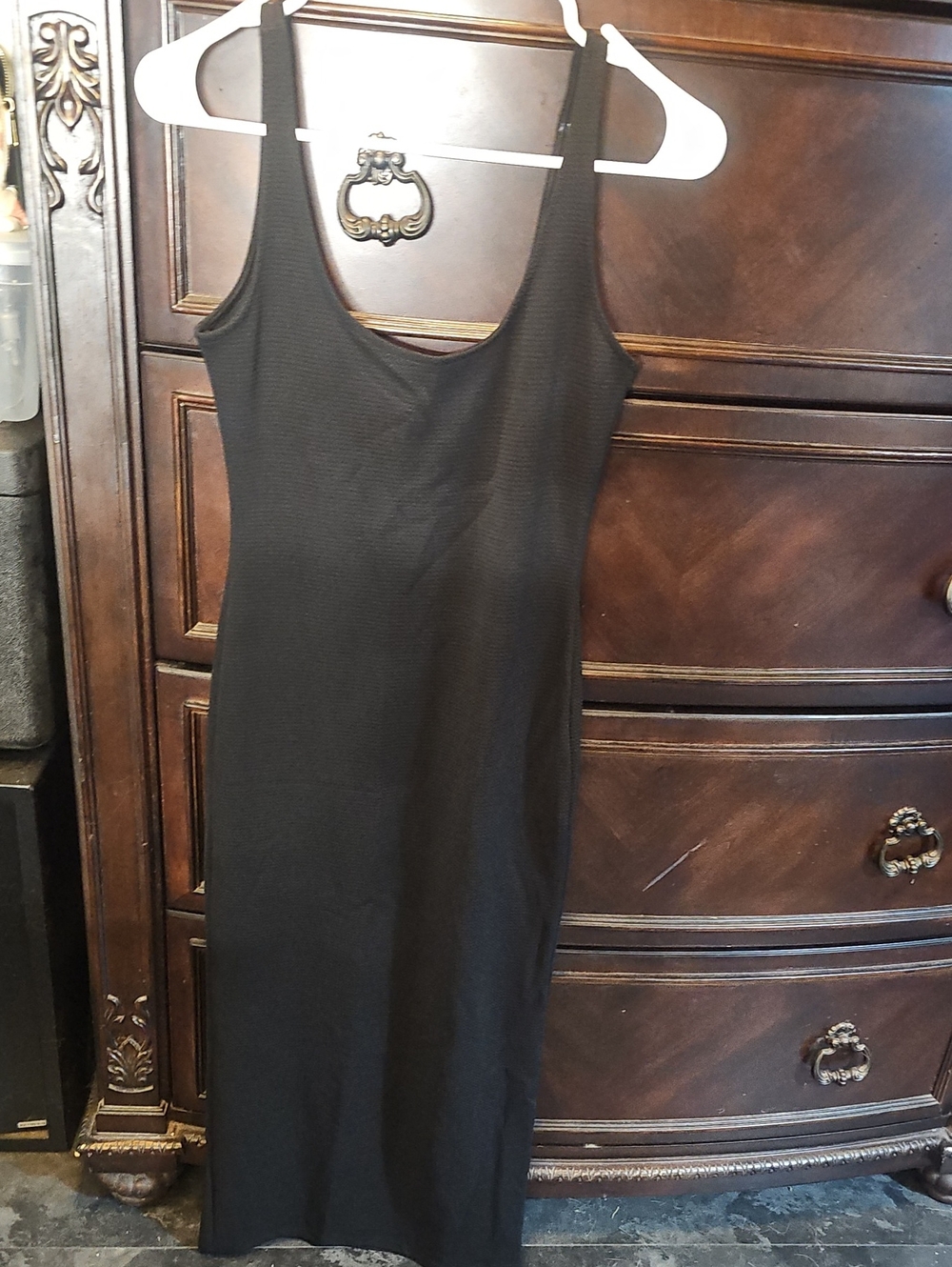 Fashion Nova Black Ribbed Midi Tank Dress